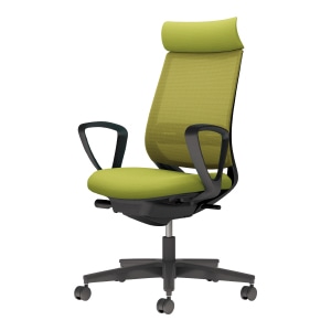 Mitra2 ミトラ2／メッシュタイプ／アディショナルバック／ランバーサポート付き／サークル肘／ブラック樹脂脚／本体ブラック／背座ライトオリーブ／カーペット用キャスター
