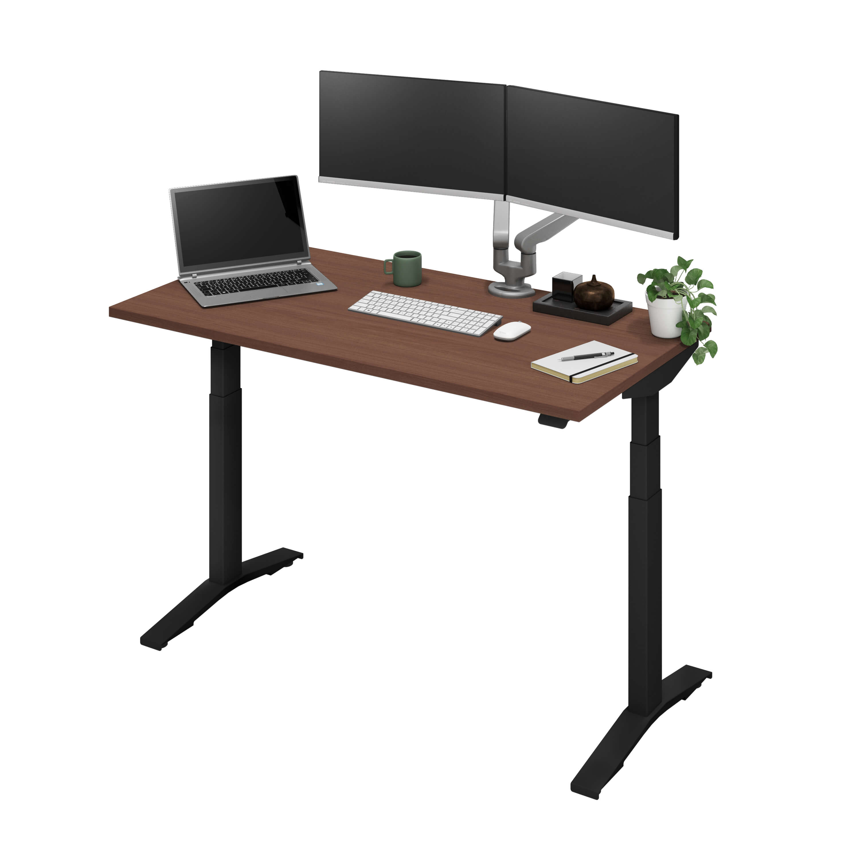 デスク幅140cm 黒い脚 ブラウン天板