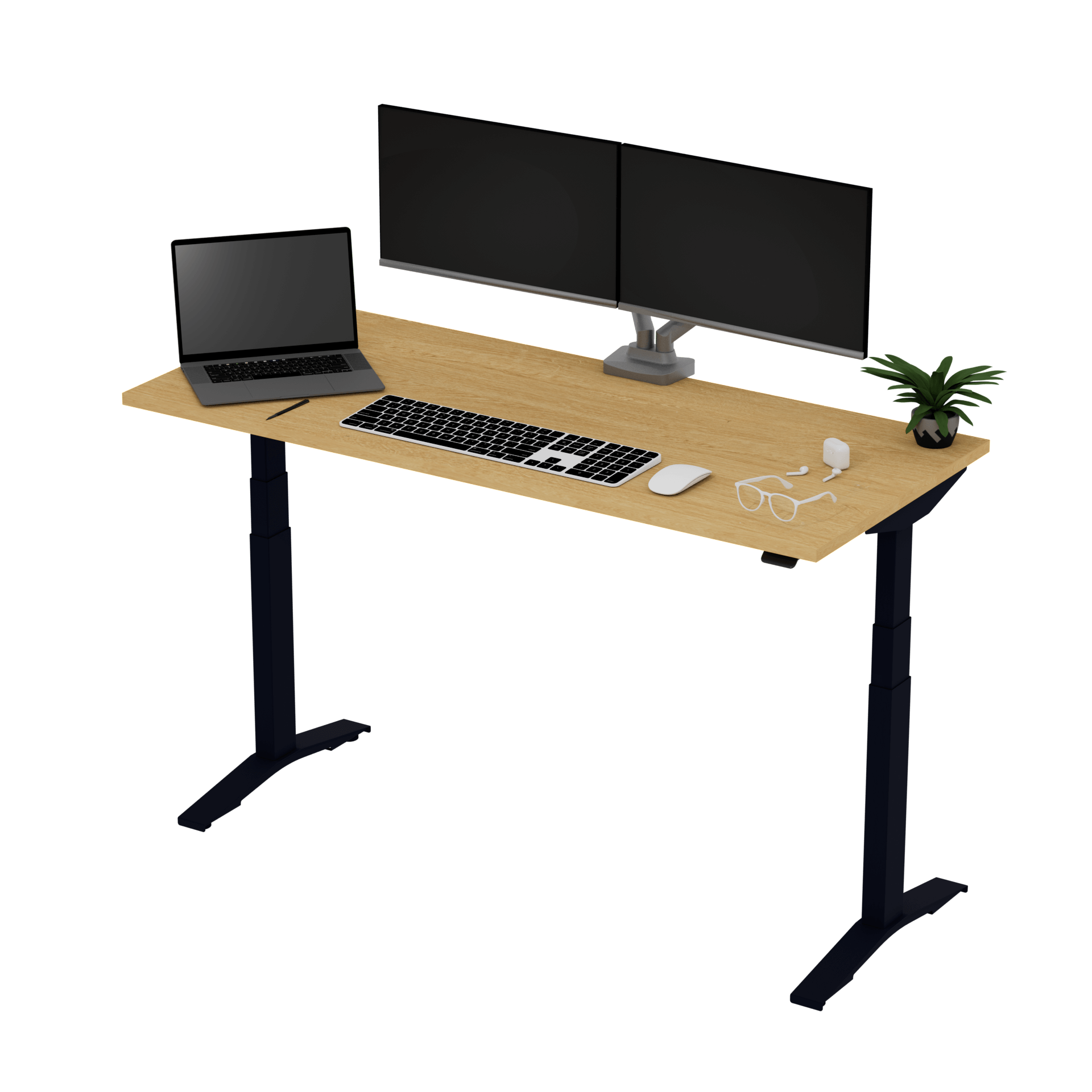 デスク幅160cm 黒い脚 ナチュラル天板